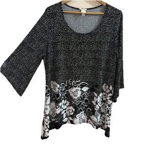 VTG Brittany Black Womens Textured Tunic Size 2X Black Floral Stretch Whimsigoth